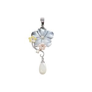 Sally C Mother of Pearl Shell Flower Large Pendant Sterling Silver SX 925